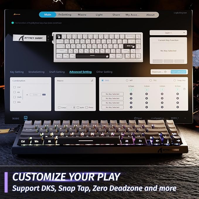 ATTACK SHARK X68 HE 8KHZ Rapid Trigger Keyboard Magnetic Switch0.01 mm RT AccuracyWired RGB 60% Gaming Keyboard TKL with Adjustable ActuationSnap TapCoiled Cablefor PC/Mac(Moon Night)