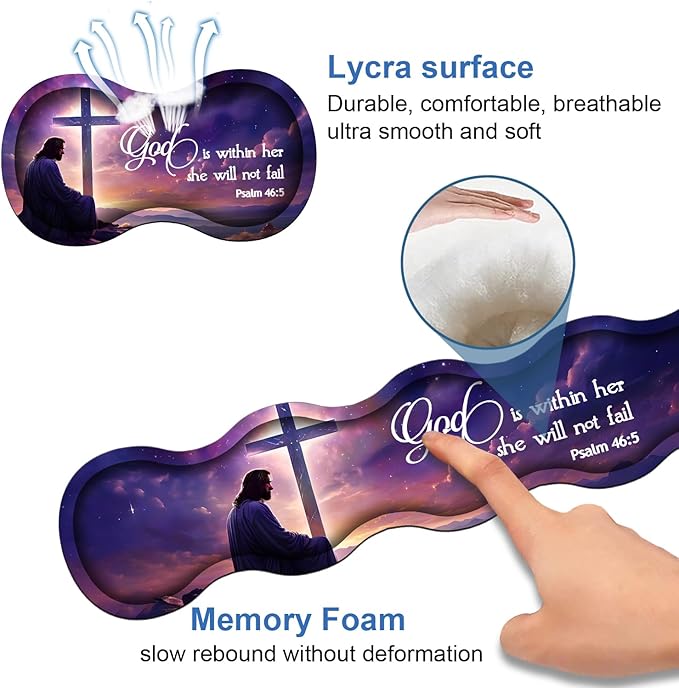 Ergonomic Memory Foam Mouse Pad Wrist Rest Set Large Gaming Desk Pad + Keyboard Wrist Rest + Mouse Wrist Cushion + Coaster for Home Office Study Gaming Christian Cross Quote Bible Verse Psalm 46:5