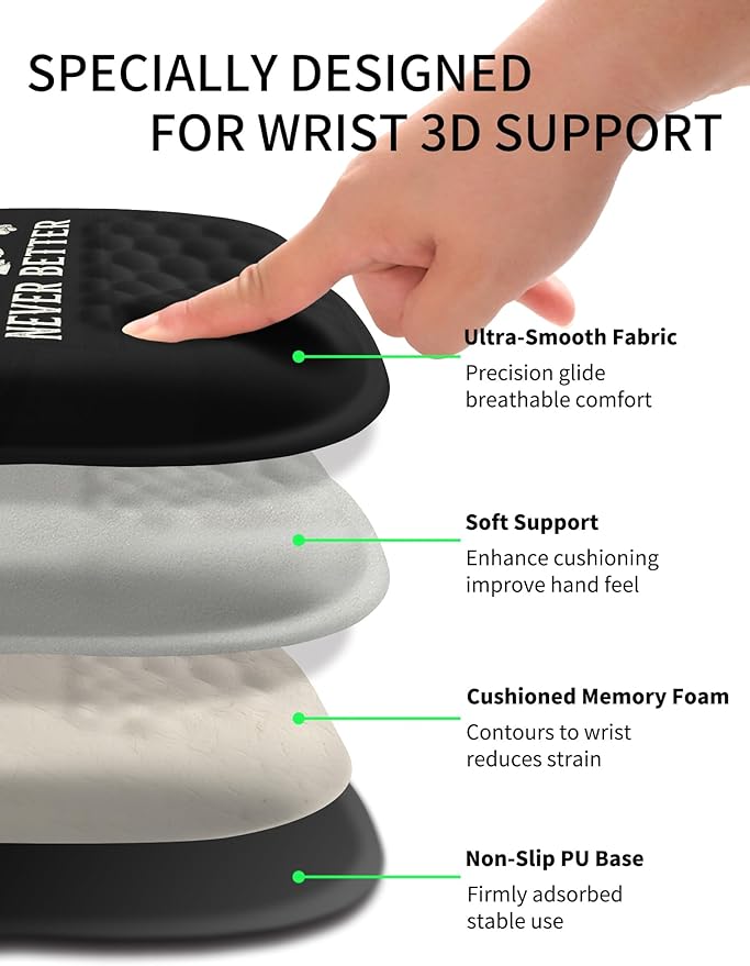 Hokafenle Ergonomic Wrist-Hugging Mouse Pad Wrist Support U-Shaped Holding Wrist Rest Mousepad for Carpal Tunnel Pain Relief with Cushioned Memory Foam Slope Massage Bulge (10.2x8.3 inNever Better)
