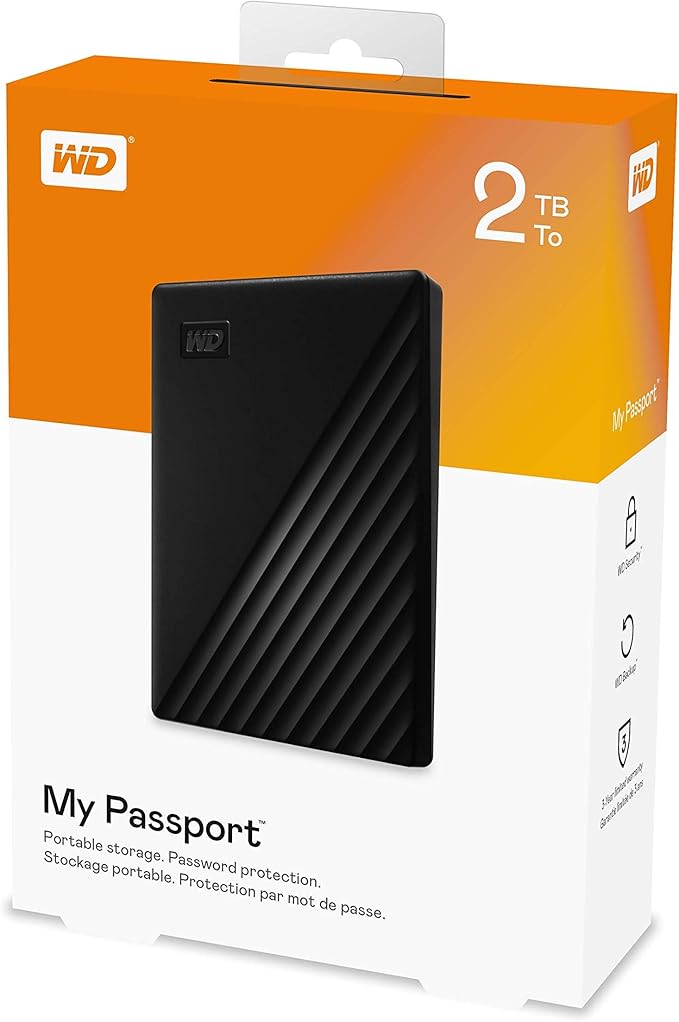 WD My Passport 2 TB Portable Hard Drive - External - Black - WDBYVG0020BBK-WESN (Renewed)