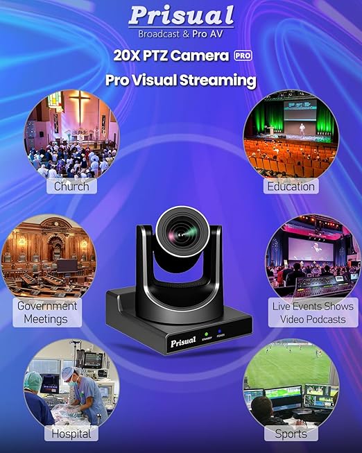 Prisual PTZ Camera System 20X Optical Zoom Advanced AI Auto Tracking PoE HDMI SDI Bundle PTZ for Church Worship ConferenceNDI PTZ Controller (PTZ Bundle TEM-20S PRO+TEM-JOY1)