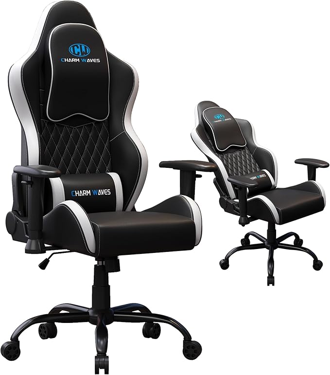 Gaming Chair Ergonomic Office Recliner with Diamond Stitching Gray Fabric 90-145° Adjustable Backrest Modern Style 300 lbs Capacity Living Room Computer Chair