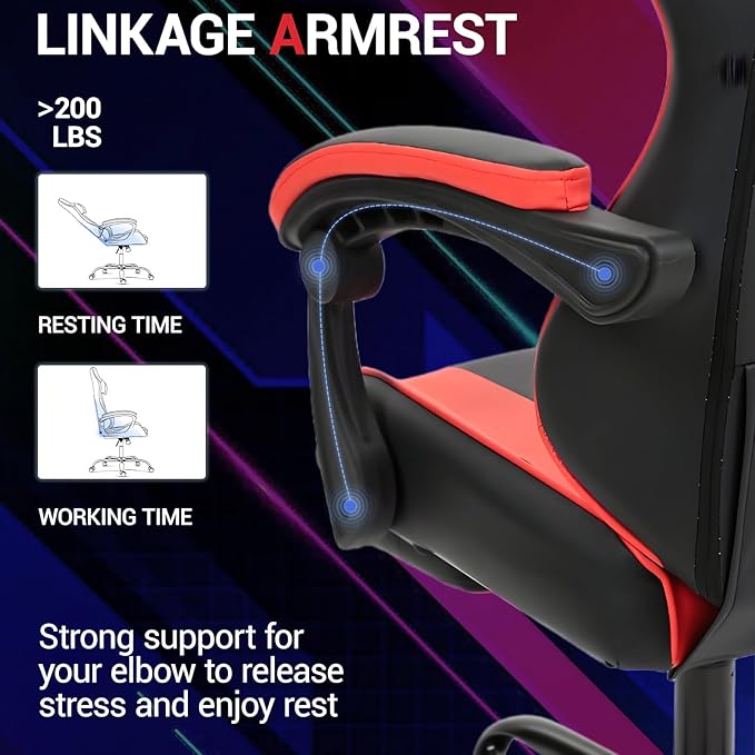 Gaming Chair with Footrest for Adults - PU Leather Video Game Chair w/Massage Lumbar Support for Men Women Ernogomic Computer Gamer Chair for Home Office Height Adjustable Red