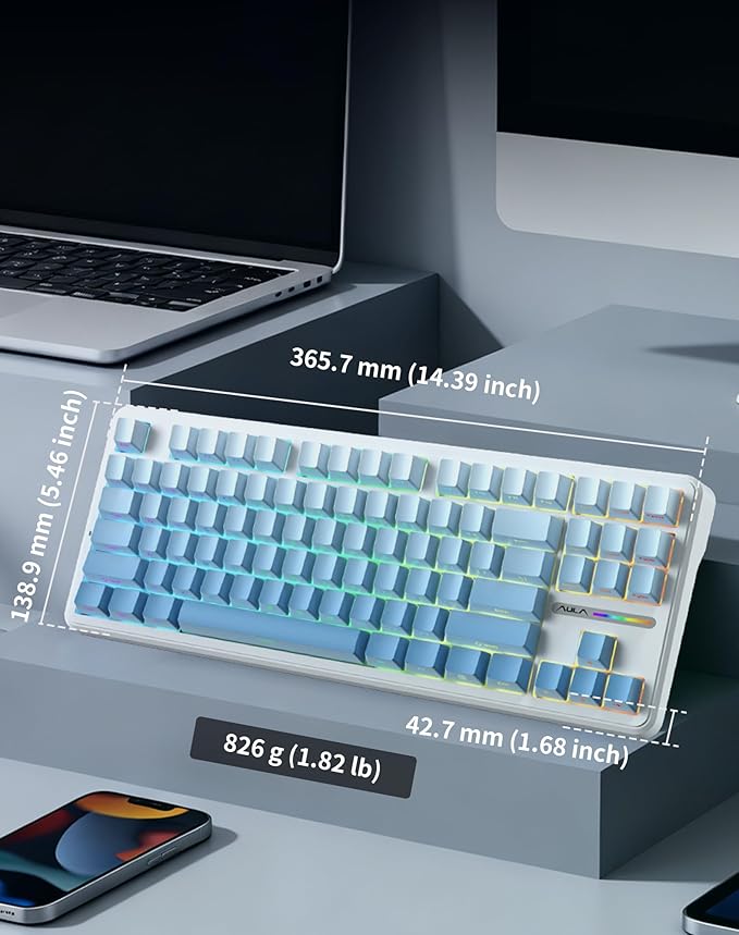 Aula F87 Pro Wireless Mechanical Keyboard 87-Key TKL Tri-Mode (BT5.0/2.4G/USB-C) Hot Swappable Gasket Mount Keyboard 8000mAh Battery RGB Backlit PBT Keycaps Custom Gaming Keyboard for PC Mac