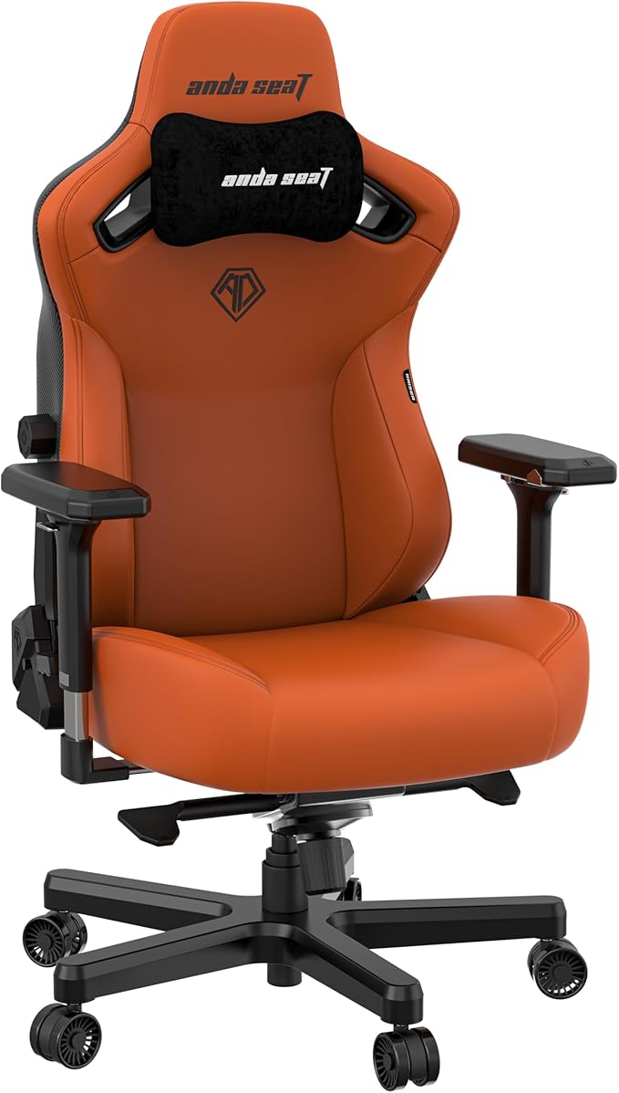 Anda Seat Kaiser 3 Large Gaming Chair for Adults - Ergonomic Orange PVC Leather Gaming Seat with Lumbar Support Comfortable Office Chair with Neck Support - Heavy Duty Wide Computer Seat
