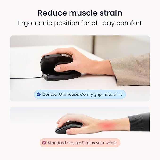 Contour Unimouse Ergonomic Vertical Mouse Adjustable 35°-70° Tilt Angle 6 Programmable Buttons for Productivity Customizable Thumb Rest for Wrist Pain Relief | Plug &amp Play Mac/PC - Wired - Right