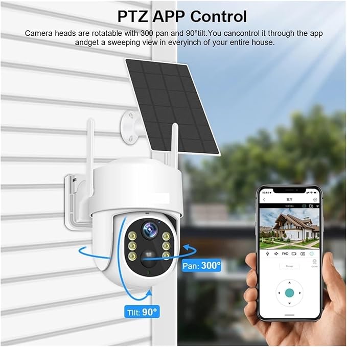 Solar Panel PTZ IP Camera WiFi 4MP 4G Video Surveillance Security Protection Built-in Battery Long Time Standby(4MP WiFi and 32G SD)
