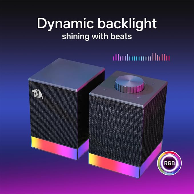 Redragon GS517 RGB Computer Speaker - 2.0 Stereo Sound System with BT &amp USB Dual Connectivity 8 RGB Lighting Effects Touch Controls &amp Volume Knob - Perfect for Gaming &amp Multimedia