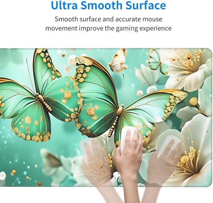 Butterflies Floral Desk Cover MatExtended Large Mouse PadComputer Laptop Mat Desk Decor for Office Game Home 30x16 Inch