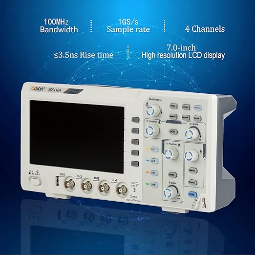 SDS1104 4CH Digital Desktop Storage Oscilloscope 7 LCD Display Handheld Portable Oscillometer 100MHz 1GS/s SCPI and LabVIEW Supported