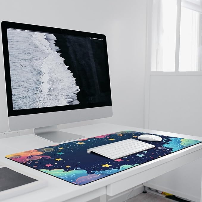 Colorful Galaxy Space Mouse Pad Large Desk Mat Extended Keyboard Mouse Pad with Non-Slip Base and Stitched Edge Mouse Mat Desk Pad 36x16 Mouse Pads for Desk Home Office Gaming