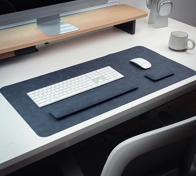 RENMTURE Large Mouse Pad and Keyboard Wrist Rest Desk Pad for Keyboard and Mouse Large Gaming Mouse Pad with Wrist Support Desk Mat for Work and Gaming (Blue)