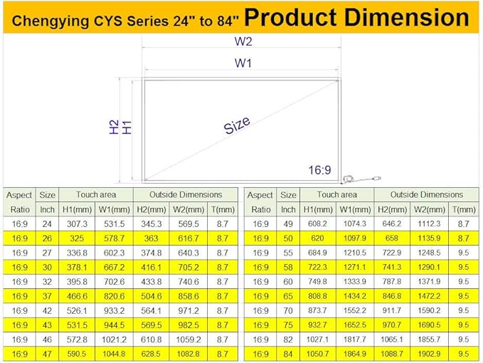 Chengying 82 Inch Multi-Touch 10 Points Infrared Frame - IR Panel - 82 Touch Overlay - USB Interface - HID Compatible