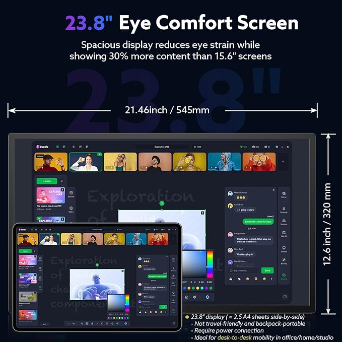 23.8'' Portable Monitor 2.5K 180Hz QHD 1440p VESA USB-C HDMI Laptop Screen Extender Built-in Stand Speakers for Laptop Mac PS4/5 Xbox Switch