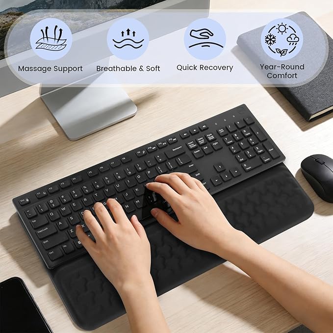 Keyboard Wrist Rest with Ergonomic Height - Computer Keyboard Stand &amp Soft Cushioned Pad for Wrist Pain Relief - Non-Slip Typing Support for Office Gaming &amp Home (Black)