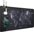 Wireless Charging Mouse Pad 15W Waterproof Gaming Mousepad with Ultra-Smooth Surface Non-Slip Base XXL Large Desk Mat 90 x 40cmBlack World Map Computer Desk Pad for MacBook PC Laptop