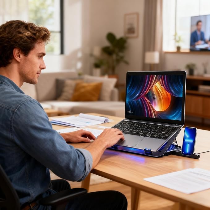 Laptop Cooling Pad - Adjustable Desk Notebook Stand Durable Laptop Holder with Fan Easy Carry Office Tool | Desks Work Meeting Travel for Desk Work Meeting Travel