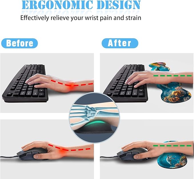 Keyboard Wrist Rest+Mouse Wrist Pad+Desk Pad SetMemory Foam Ergonomic Easy Typing Pain Relief for Computer Laptop Office Home - Cute Turtle