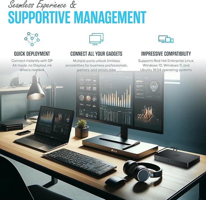 WD19TBS Docking Station Dock Station with 180W + USB Type-C + HDMI+ Dual DisplayPort - Ultimate Laptop Docking Station Bundle (Renewed)