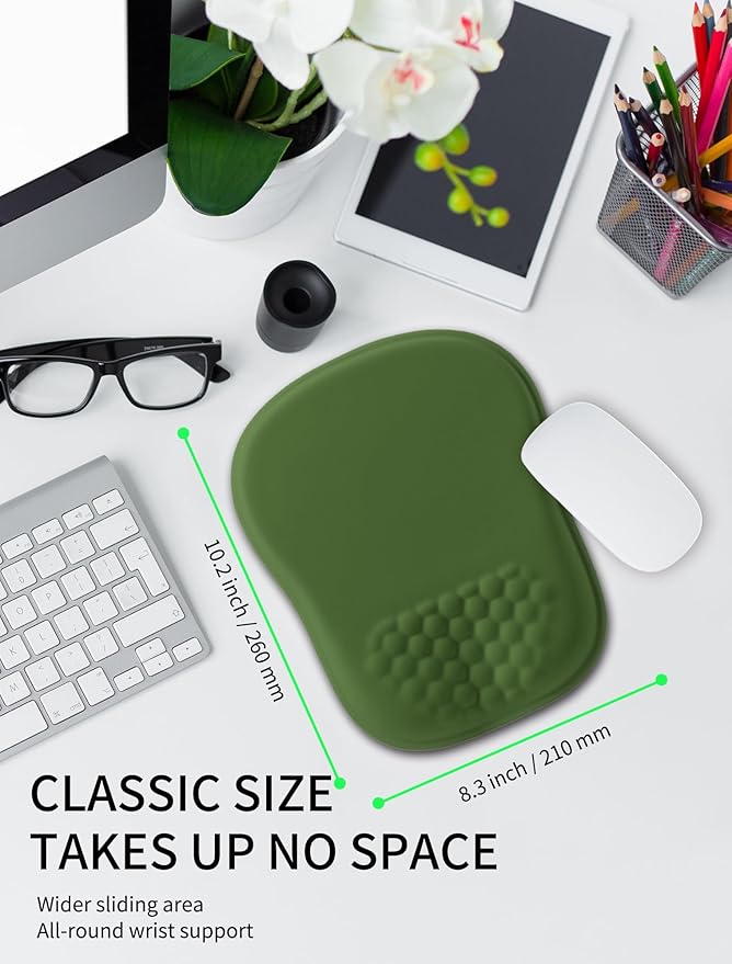 Hokafenle Ergonomic Wrist-Hugging Mouse Pad Wrist Support U-Shaped Holding Wrist Rest Mousepad for Carpal Tunnel Pain Relief with Cushioned Memory Foam Slope Massage Bulge (10.2x8.3 inDill Green)