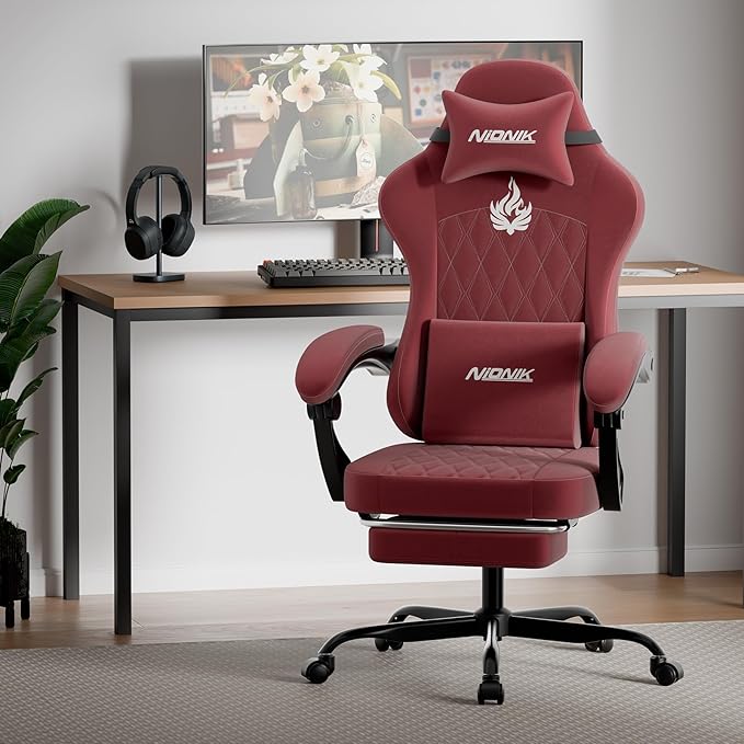 Ergonomic Gaming Chair Video Gamer Chairs Gaming Computer Chairs Gamer Chairs for Adults Massage Lumbar Support Swivel Height Adjustable Headrest Backrest RED