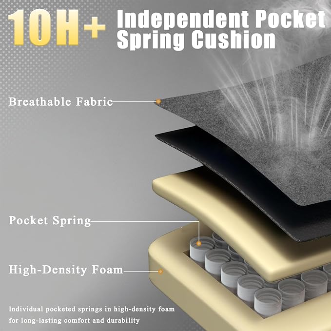 Gaming Chair High Back Fabric Computer Chair with Pocketed Spring Cushion and Footrest Height Adjustable Game Chair with Headrest and Lumbar Support (Beige &amp Gray)