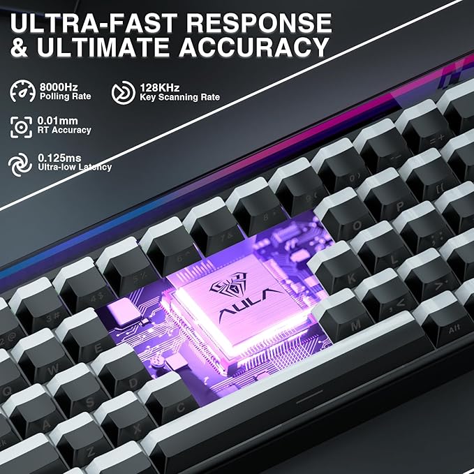 AULA Hero 68 HE 60% Gaming Keyboard Wired Hall Effect Magnetic Switch Keyboard with 8K Hz Polling Rate Side Printed PBT Keycaps RGB Backlit Light Box Customizable Web Software for PC/Mac Gamers
