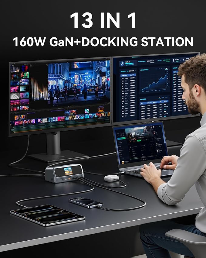 MOKiN Docking Station13 in 1 USB C Laptop Charging Station with 2.26 LCD Smart DisplayDual HDMI Display10Gbps USB A/C PortsGigabit Ethernet160W Max Output for MacBook DellHPLenovo and More