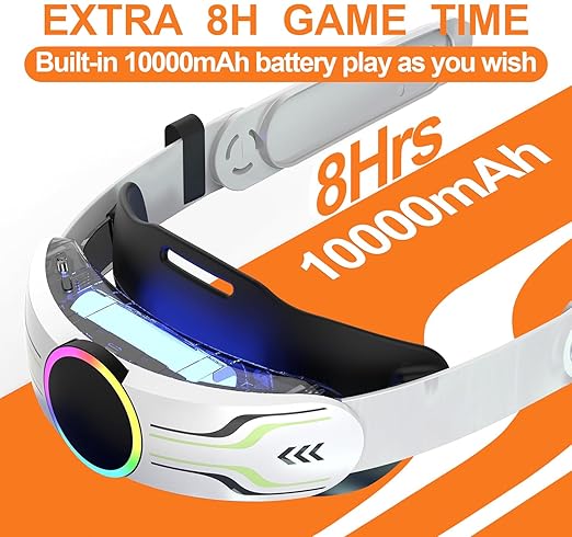 RGB Head Strap for Oculus/Meta Quest 3/3s Head Strap with Battery 10000mAh Pack for Extended 8 Hrs of Playtime Fast Charging VR Power Adjustable Elite Strap Enhanced Support and Balance in VR