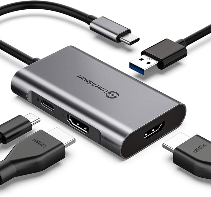UtechSmart HDMI to USB C Adapter 4-in-1 USB C Hub Dual HDMI Adapter with 4K USB C to USB Adapter for MacBook Pro Air Dell HP Microsoft Chromebook Lenovo iPhone 16 (100W PD USB 3.0)