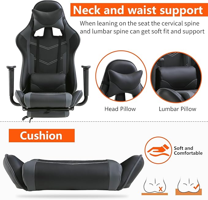 Gaming Chair High Back PU Leather Gaming Chairs Computer Chair with Headrest &amp Lumbar Support Height Adjustable Wide Seat Gamer Chair Gaming Chairs for Adults Game Chair with Footrest &amp Arm