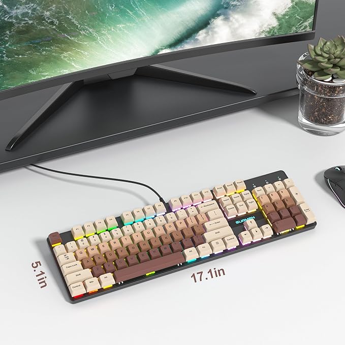 Wired Full Size Brown Mechanical Keyboard 104 Keys Creamy Keyboard with Number Pad RGB Gaming Keyboards Linear Red Switch NKRO for Windows Laptop PC Gamer(104 Brown)