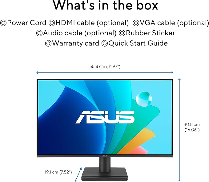 ASUS EyeCare VA249HG 24 Full HD Monitor Frameless Flicker-Free Blue Light Filter Adaptive-Sync 120Hz MPRT 1ms 16:9 IPS Panel 1920x1080 Vesa 100x100 HDMI D-Sub