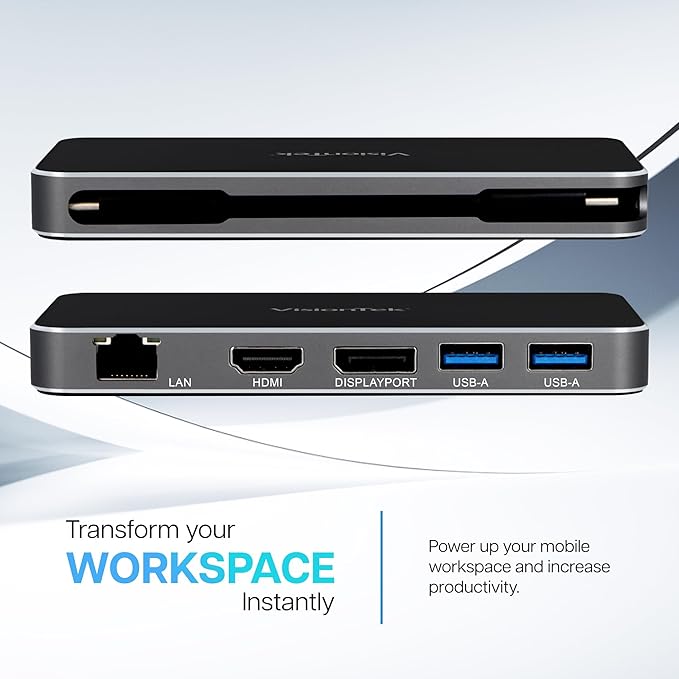 VisionTek VT400 Portable USB-C Dual Monitor Hub - 1x DP 1x HDMI 2X USB-A 1x Ethernet 1x USB-C for Windows/MacOS/ChromeOS/iOS