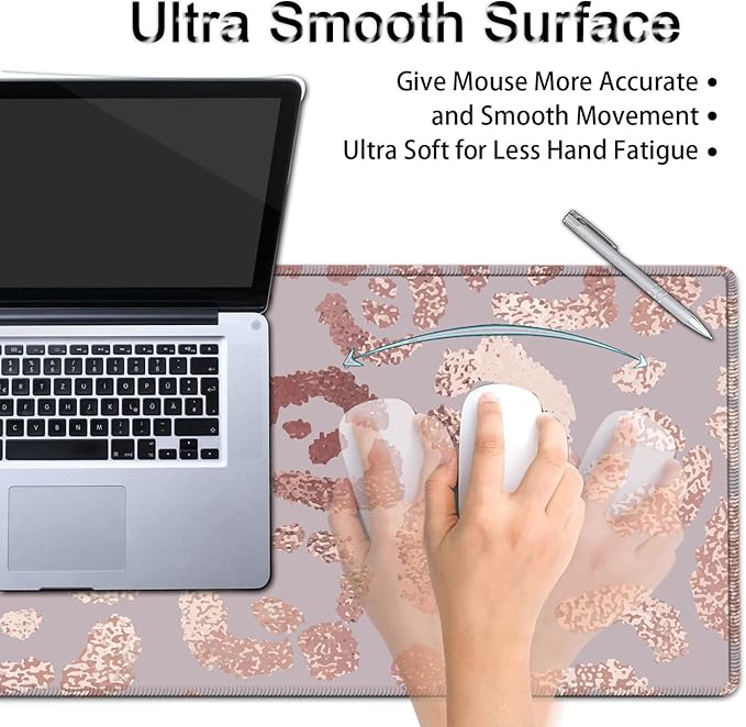 Rose Gold Leopard Pink XXL Mouse Mat - 31.5x11.8in Waterproof Gaming Mouse Pad with Ergonomic Memory Foam Wrist Rest Support for Home Office