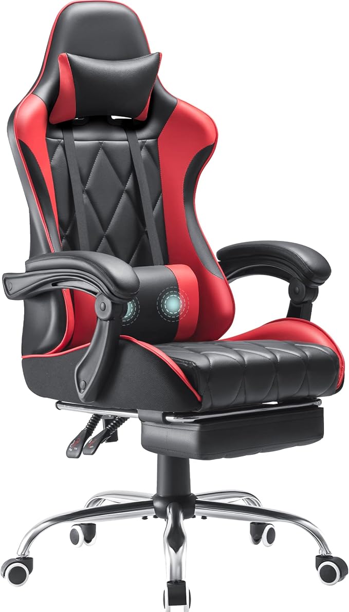 Homall Gaming Chair Computer Chair with Footrest and Massage Lumbar Support Ergonomic High Back Video Game Chair with Swivel Seat and Headrest (Red)