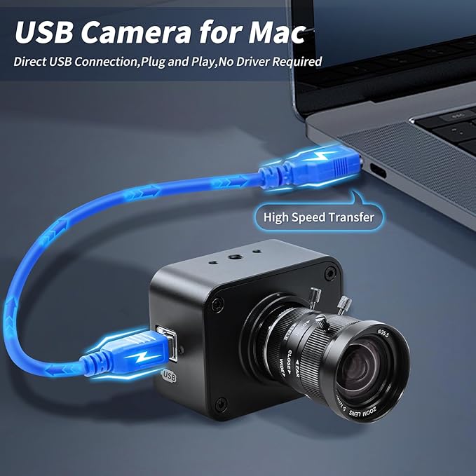 MOKOSE USB Camera 4KUSB3.0 Manual Focus Webcam with 5-12mm Varifocal Lens IMX678 1/1.8 8MP Sensor Support YUY2Web Camera for Desktop Computer Laptop