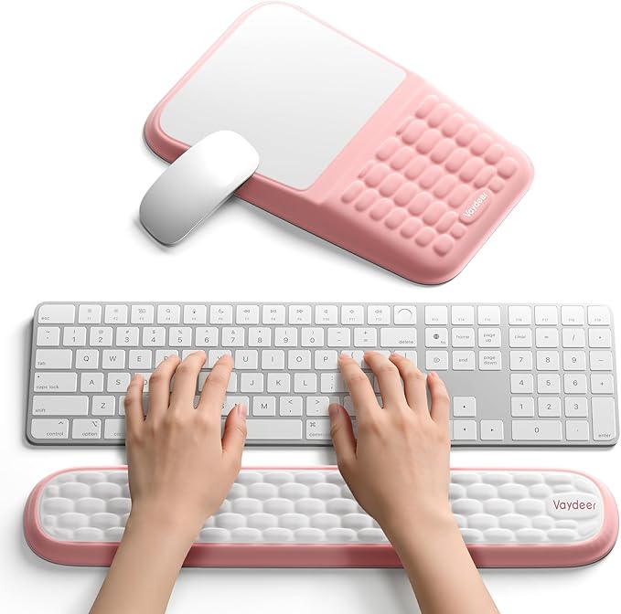 2-in-1 Keyboard &amp Mouse Wrist Rest Set – Ergonomic Pain-Relief Support Memory Foam Wrist Cushion with 8° Slope &amp Massage Nubs Non-Slip PU Base Relieves Wrist Pain &amp Carpal Tunnel from L