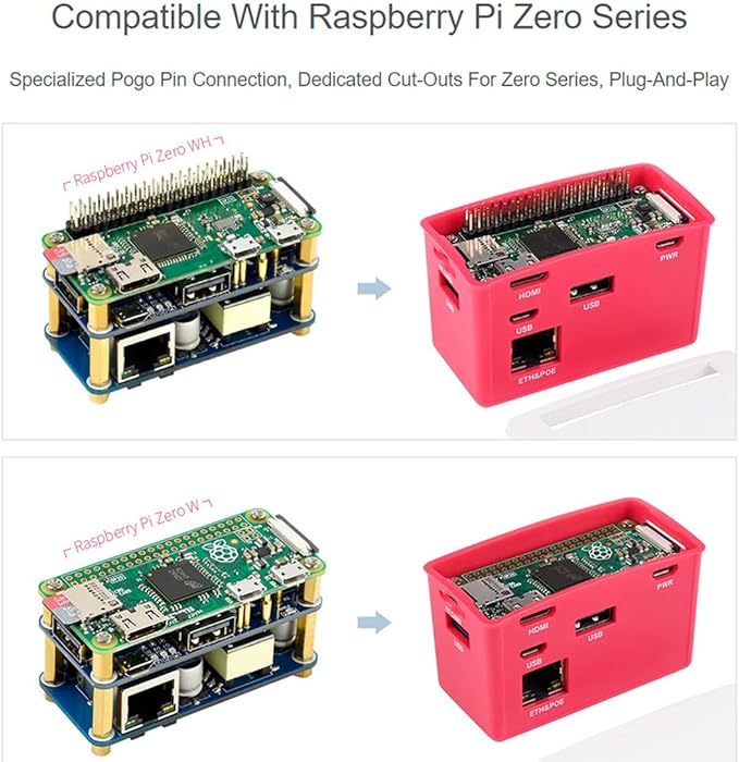 PoE Ethernet/USB HUB HAT Board with ABS Case Box for Raspberry Pi Zero 2W/2WH/Zero PoE 802.3af-Compliant Ethernet Port and 3X USB 2.0 Ports Compatible with USB 2.0/1.1