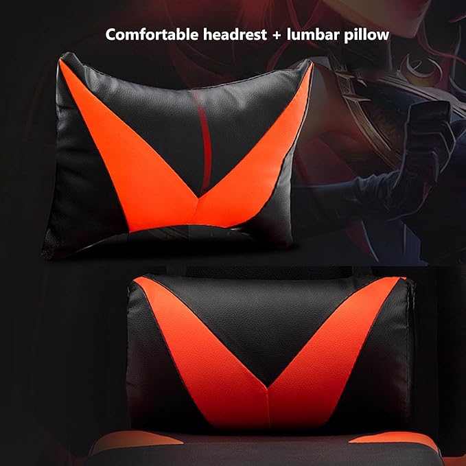 Video Game Chairs with Footrest Gamer Chair for Adults Leather Swivel Gaming Chair 350Lb Capacity Reclining Computer Chair with Headrest and Lumbar SupportRedHeight 109119CM