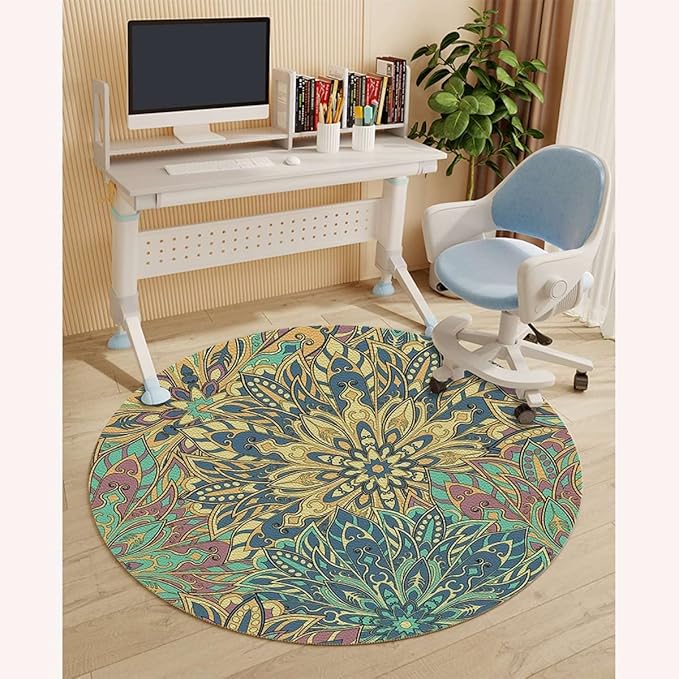 Blue Pale Coffee Gaming Chair Mat Office Chair Mat Nature Floral Branches Pattern Flowers Hardwood Floor Floor Mats Office Chair Desk Chair Anti Slip Floor Protector Paisley Diameter 39.4 in