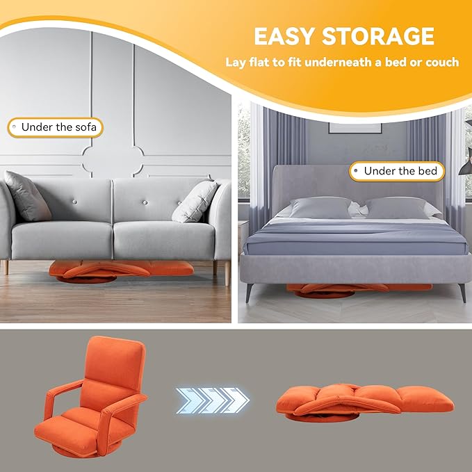 360 Degree Swivel Floor Gaming Chair with Back Support Padded Folding Gaming Sofa Chair with Adjustable Backrest Lazy Lounger Couch for E-Sports Reading Relaxing Watching TV