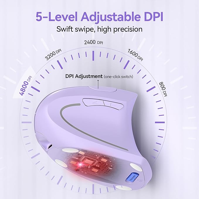 TECKNET Ergonomic Mouse Wireless Rechargeable Mouse Silent for Carpal Tunnel Right Hand 2.4GHz USB Vertical Mouse Wireless for Laptop 5 Adjustable 4800 DPI Computer MacBook Desktop