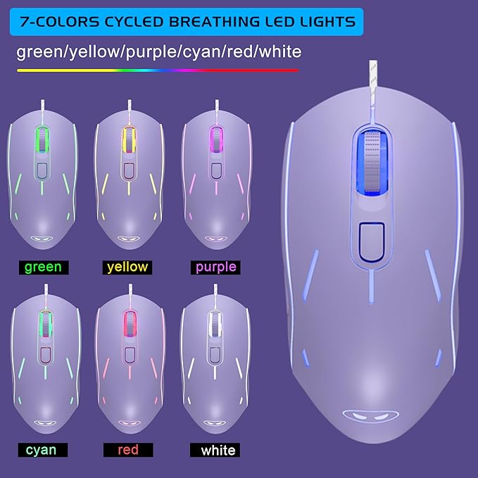Gaming Keyboard and Mouse Combo K1 RGB LED Backlit Wired Keyboard with 104 Key Computer PC Gaming Keyboard for PC/Laptop (Purple)