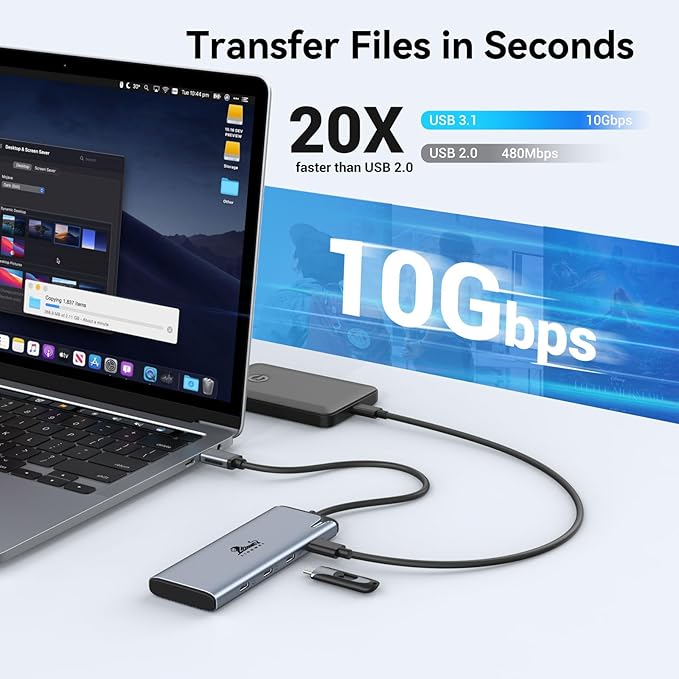 LIONWEI USB C Splitter Dual Monitors for MacBook Pro 2USB-C Video Output 4K@60Hz 10Gbps Data Transfer 100W PD Charging Dual Monitor Adapter Dongle for USB C Monitor Windows MacBook Pro/Air
