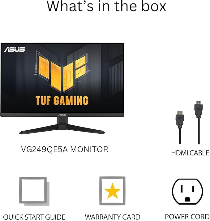 ASUS TUF Gaming 24” (23.8” viewable) 1080P Monitor (VG249QE5A) - FHD 144Hz Overclock to 146Hz IPS Extreme Low Motion Blur Sync 1ms Speakers Variable Overdrive DisplayWidget Center 3yr Warranty