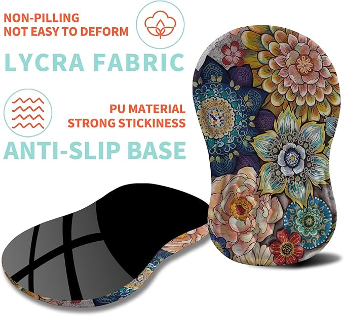 Ergonomic Mouse Pad Wrist Support with Memory Foam Massage Bulge Carpal Tunnel Pain Relief Mousepad Wrist Rest for Mouse(12x8 inch Blooming)
