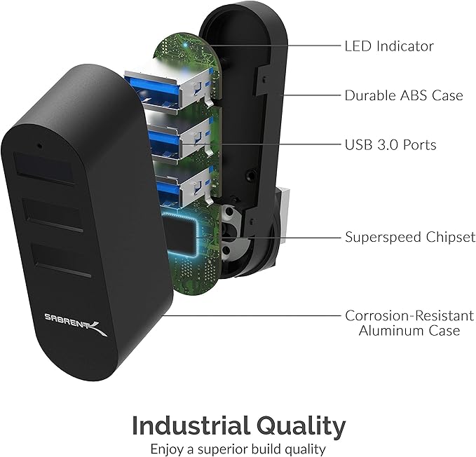 SABRENT Premium 3-Port Aluminum Mini USB 3.0 Hub + 22AWG 10 Feet USB 3.0 Extension Cable