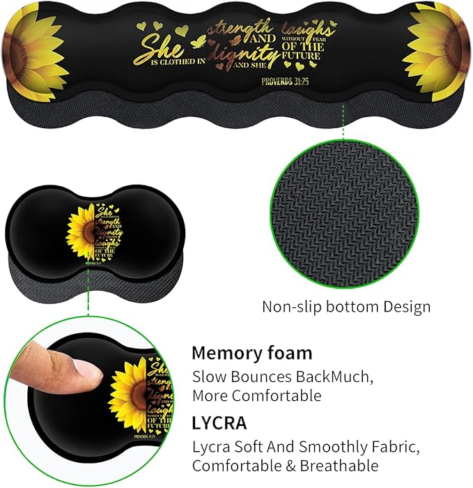 Gaming Black Mouse Pad + Keyboard Wrist Rest XL Large Mouse Mat Sunflower Christian Verse Proverbs 31-25 Extended Desk Pad Non-Slip Rubber Mice Pads Stitched Edges Pad (31.5x11.8 in)