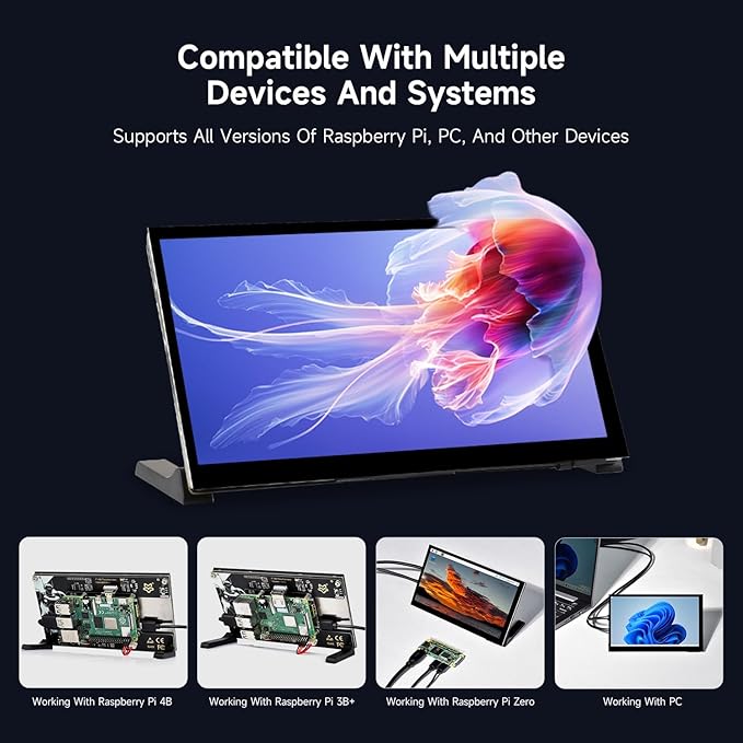 Generic LUCKFOX Touchscreen7 inch HDMI 1024x600 Portable Monitor Compatible with Raspberry Pi 5/4/4B/3/3B/Zero 2 W/All Pi VersionPlug &amp Play LCD IPS Display with Stand Black